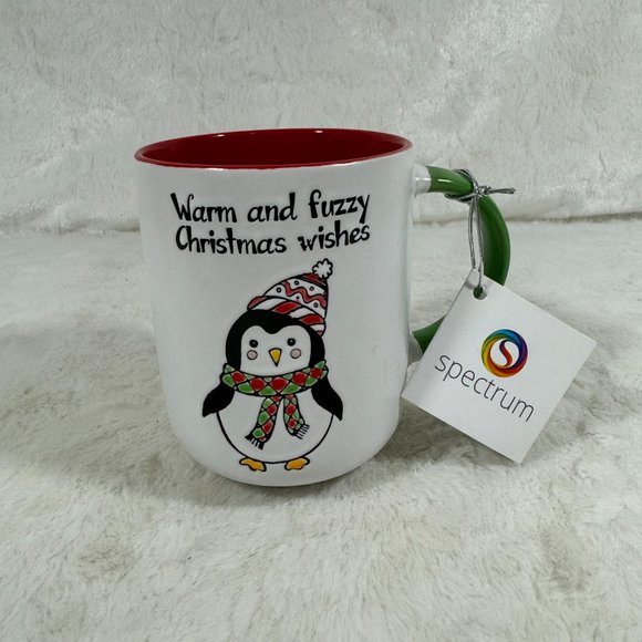 Warm & Fuzzy Christmas Wishes Penguin Embossed Coffee Tea Mug Ceramic Holiday - Picture 3 of 6